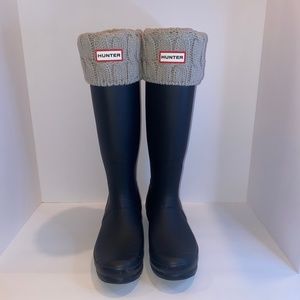 Hunter Original Back Adjustable Rain Boots with Cable Knit Boot Socks
